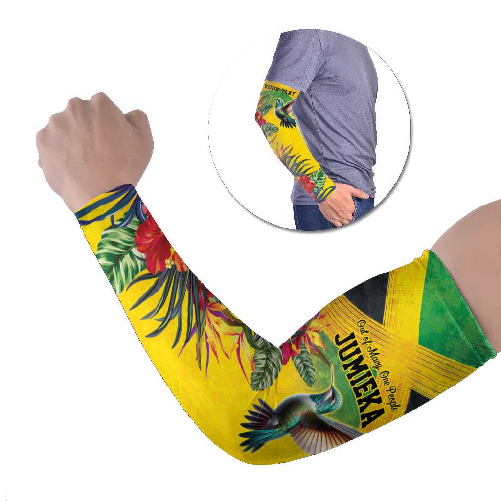 Personalized Jamaica Hummingbird Arm Sleeves Tropical Flowers Grunge Flag - Wonder Print Shop