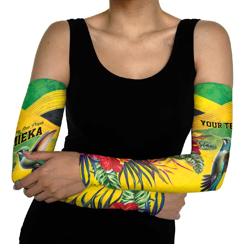 Personalized Jamaica Hummingbird Arm Sleeves Tropical Flowers Grunge Flag - Wonder Print Shop