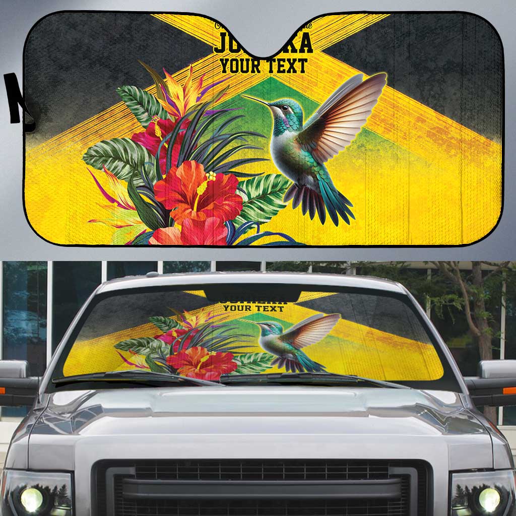 Personalized Jamaica Hummingbird Auto Sun Shade Tropical Flowers Grunge Flag - Wonder Print Shop