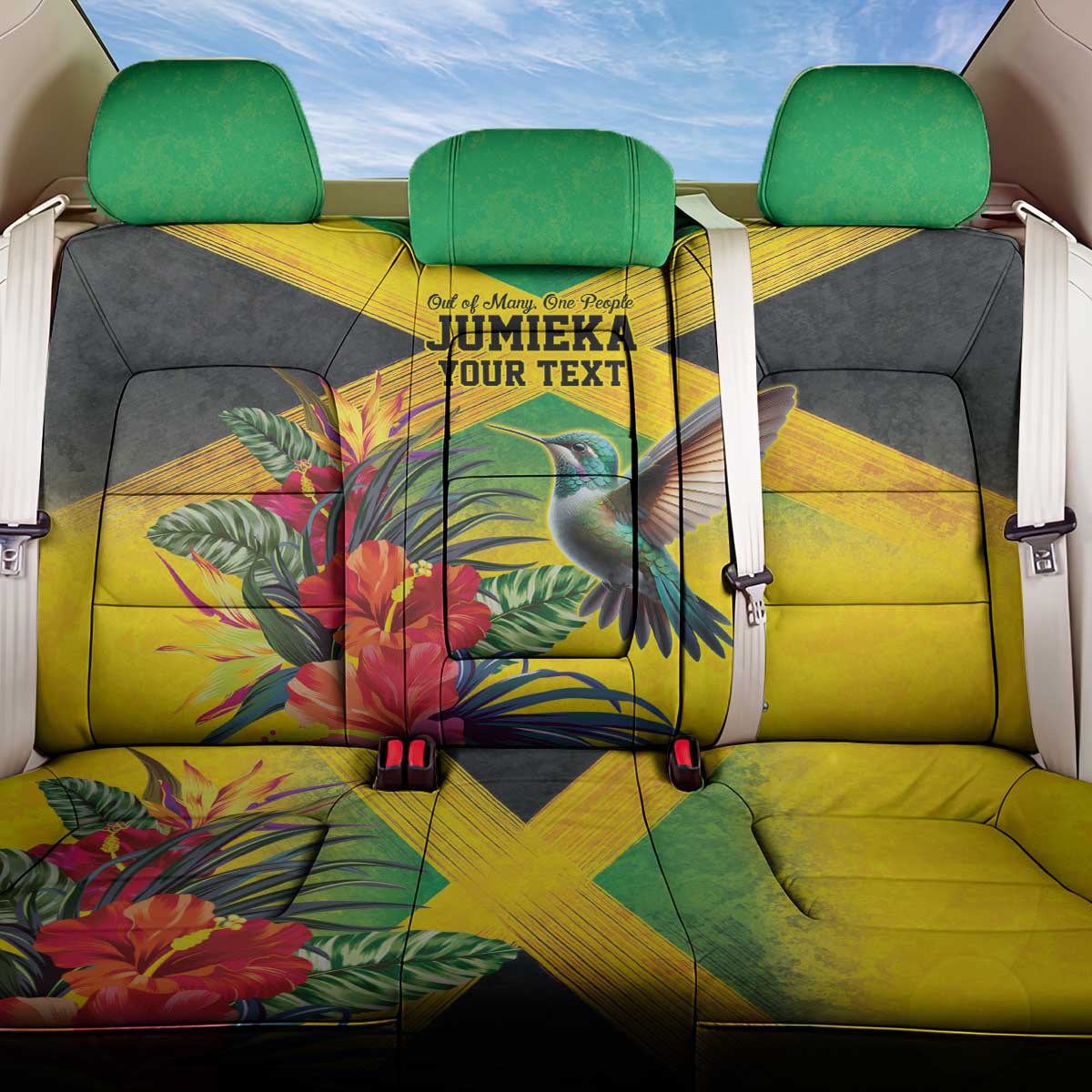 Personalized Jamaica Hummingbird Back Car Seat Cover Tropical Flowers Grunge Flag - Wonder Print Shop
