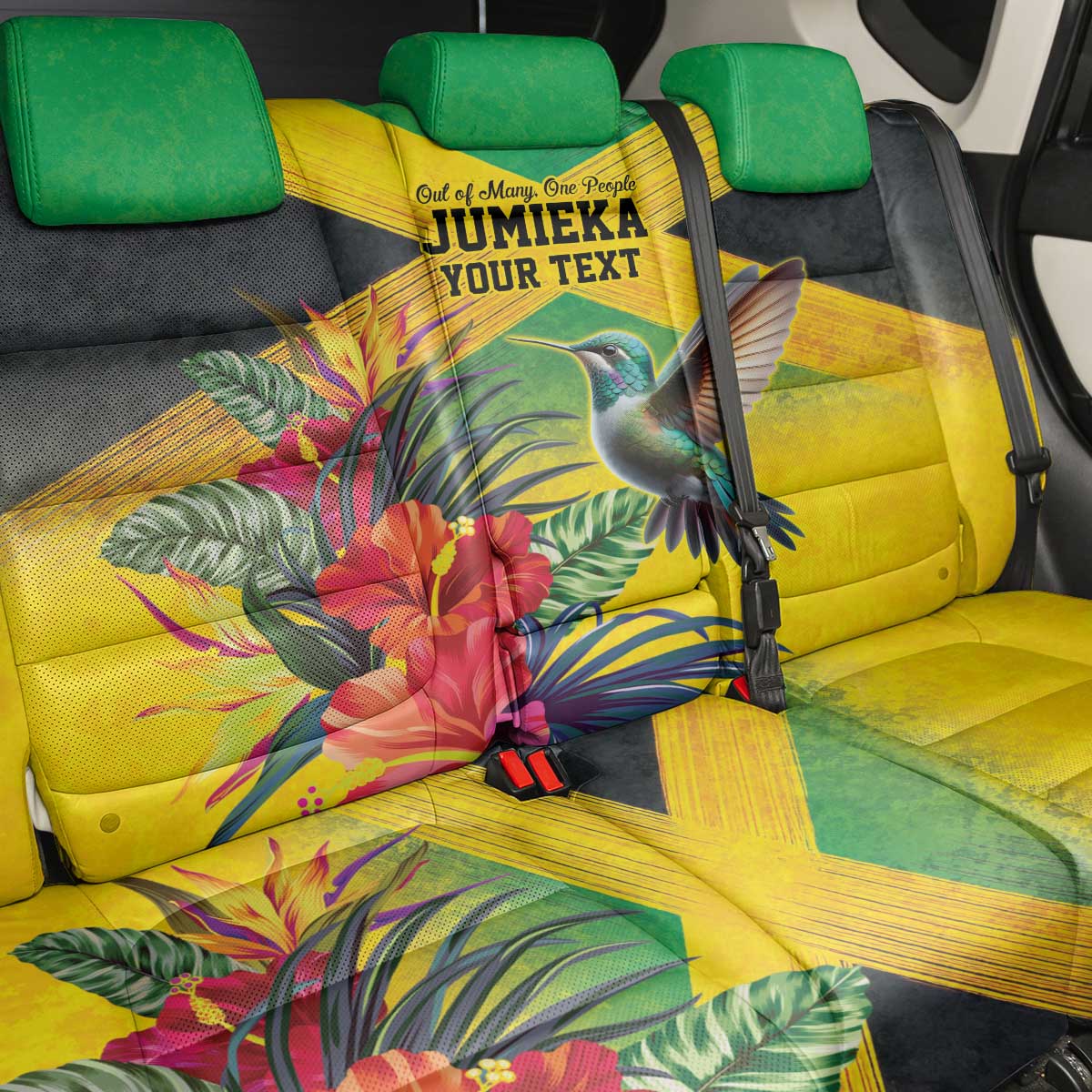 Personalized Jamaica Hummingbird Back Car Seat Cover Tropical Flowers Grunge Flag - Wonder Print Shop