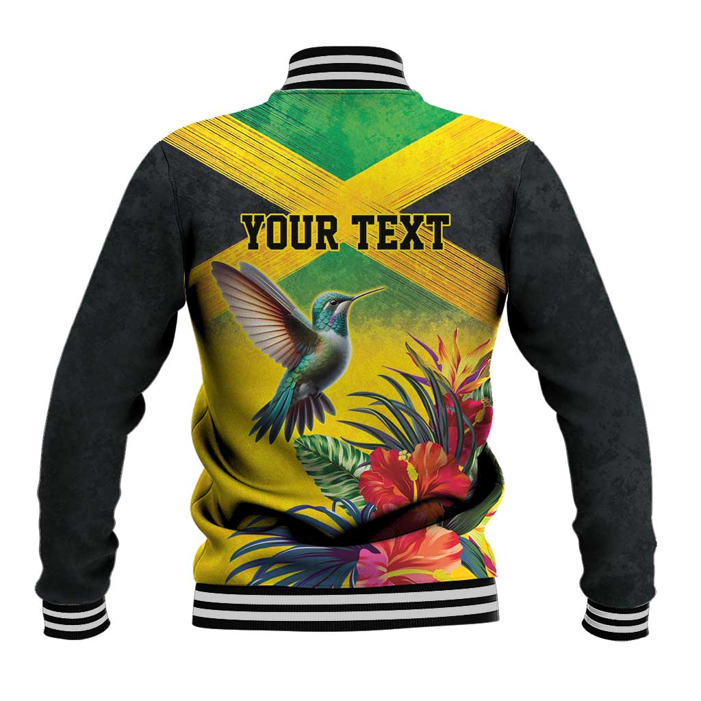 Personalized Jamaica Hummingbird Baseball Jacket Tropical Flowers Grunge Flag - Wonder Print Shop