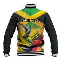 Personalized Jamaica Hummingbird Baseball Jacket Tropical Flowers Grunge Flag - Wonder Print Shop