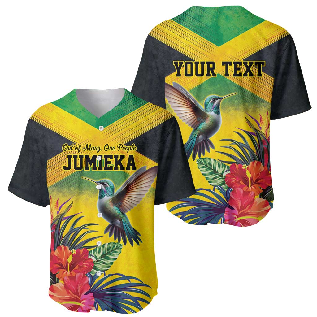 Personalized Jamaica Hummingbird Baseball Jersey Tropical Flowers Grunge Flag - Wonder Print Shop