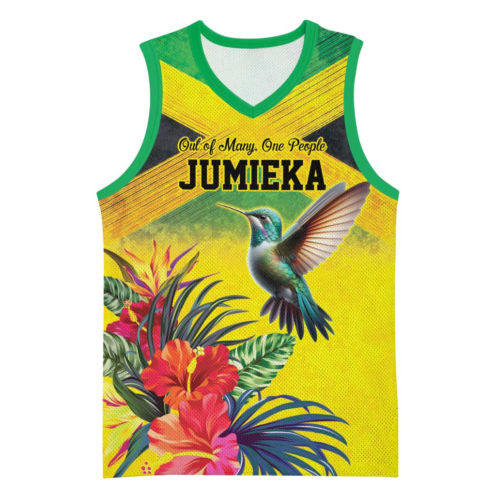 Personalized Jamaica Hummingbird Basketball Jersey Tropical Flowers Grunge Flag - Wonder Print Shop
