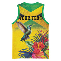Personalized Jamaica Hummingbird Basketball Jersey Tropical Flowers Grunge Flag - Wonder Print Shop