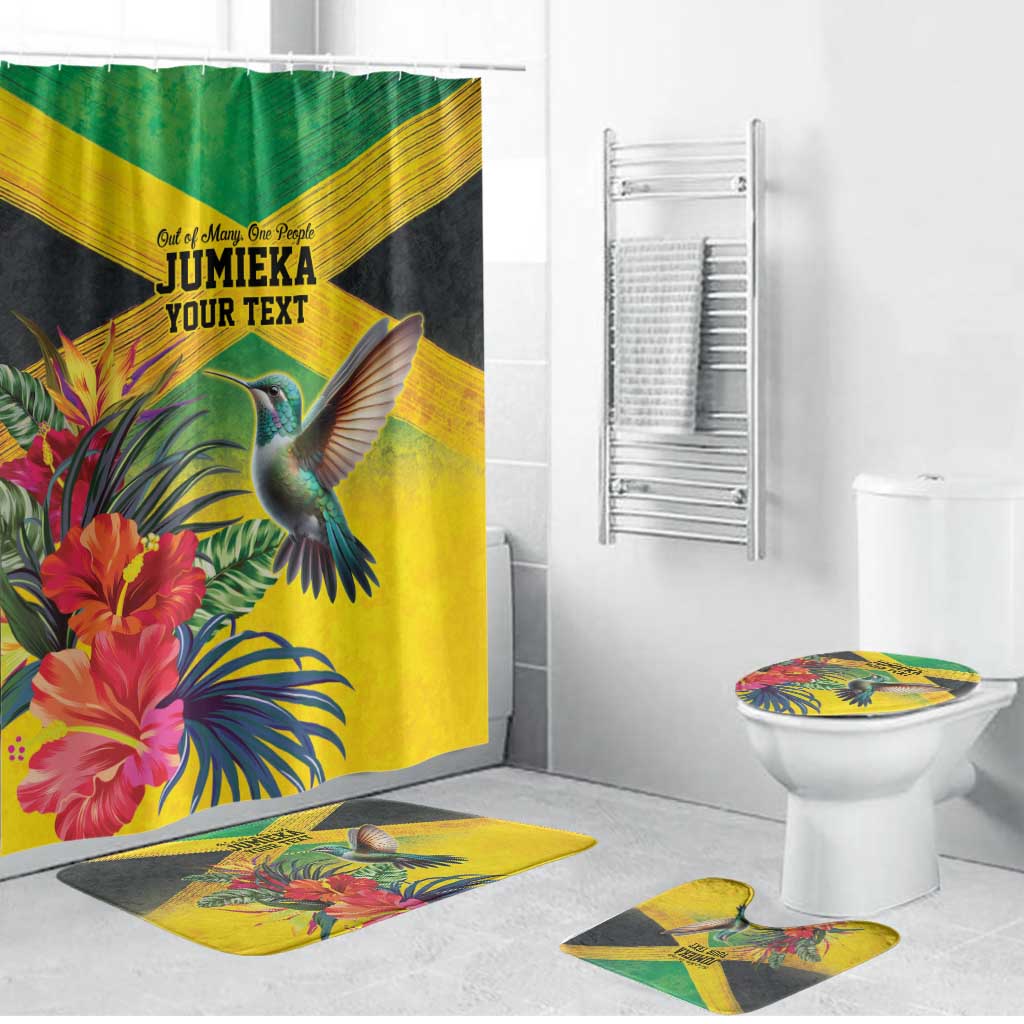 Personalized Jamaica Hummingbird Bathroom Set Tropical Flowers Grunge Flag - Wonder Print Shop