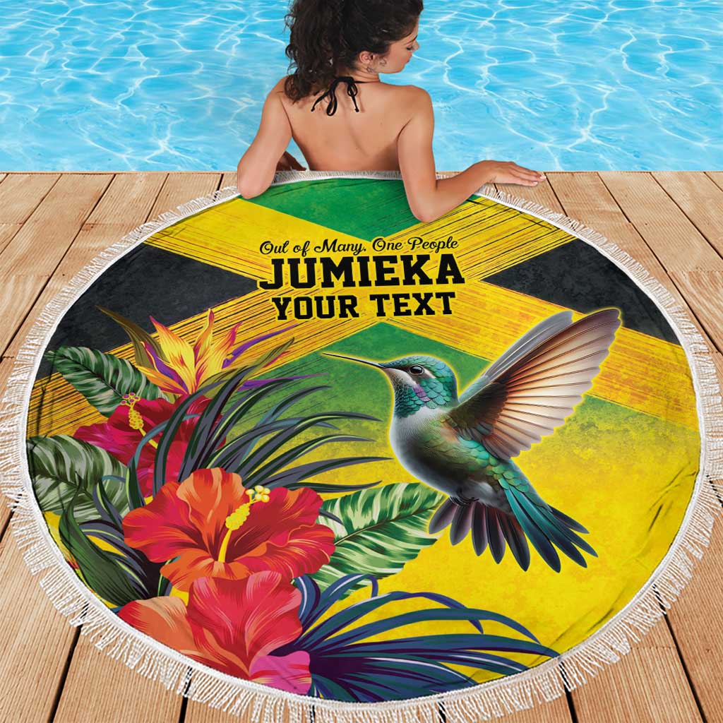 Personalized Jamaica Hummingbird Beach Blanket Tropical Flowers Grunge Flag - Wonder Print Shop