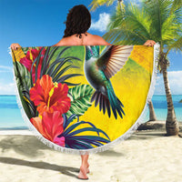 Personalized Jamaica Hummingbird Beach Blanket Tropical Flowers Grunge Flag - Wonder Print Shop