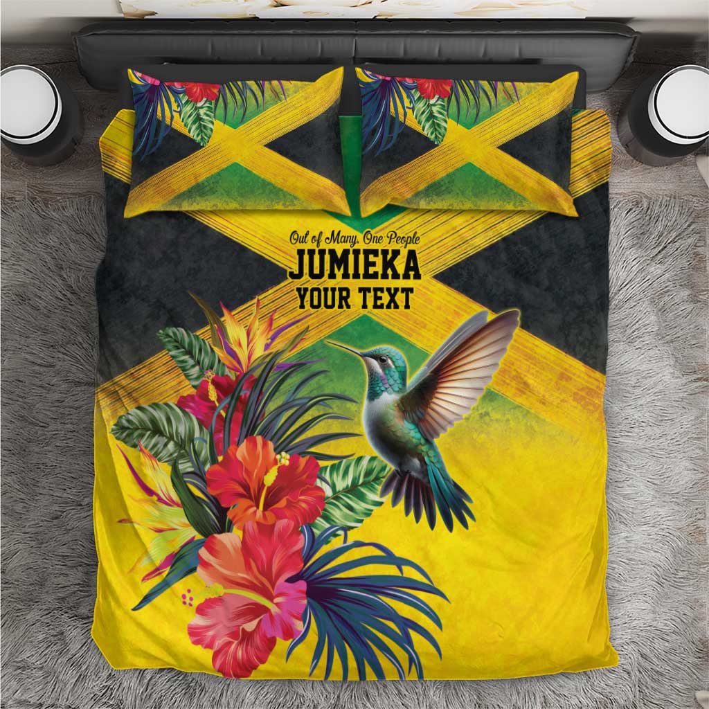 Personalized Jamaica Hummingbird Bedding Set Tropical Flowers Grunge Flag - Wonder Print Shop