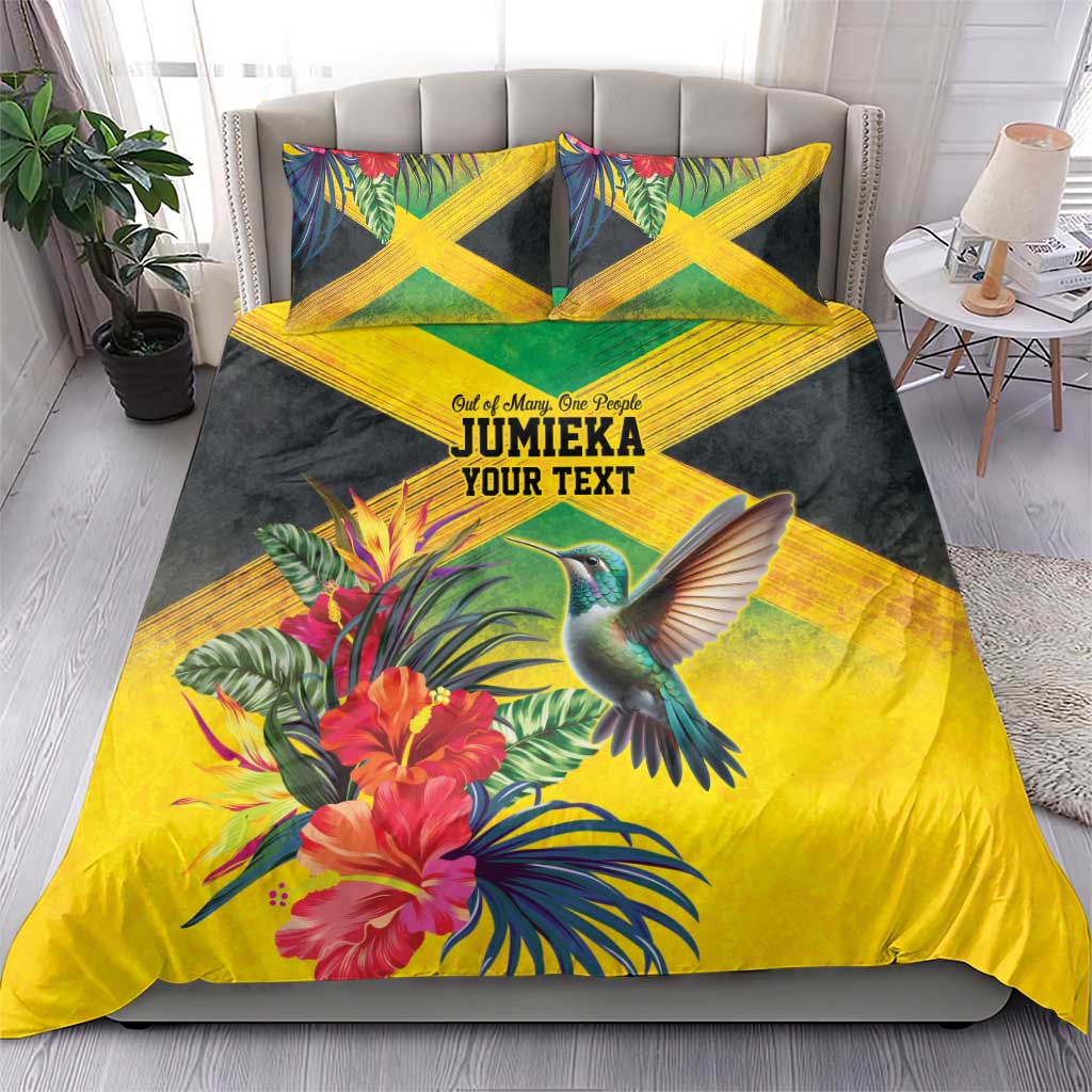 Personalized Jamaica Hummingbird Bedding Set Tropical Flowers Grunge Flag - Wonder Print Shop