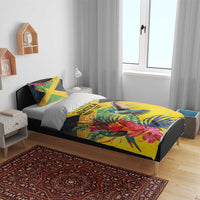 Personalized Jamaica Hummingbird Bedding Set Tropical Flowers Grunge Flag - Wonder Print Shop