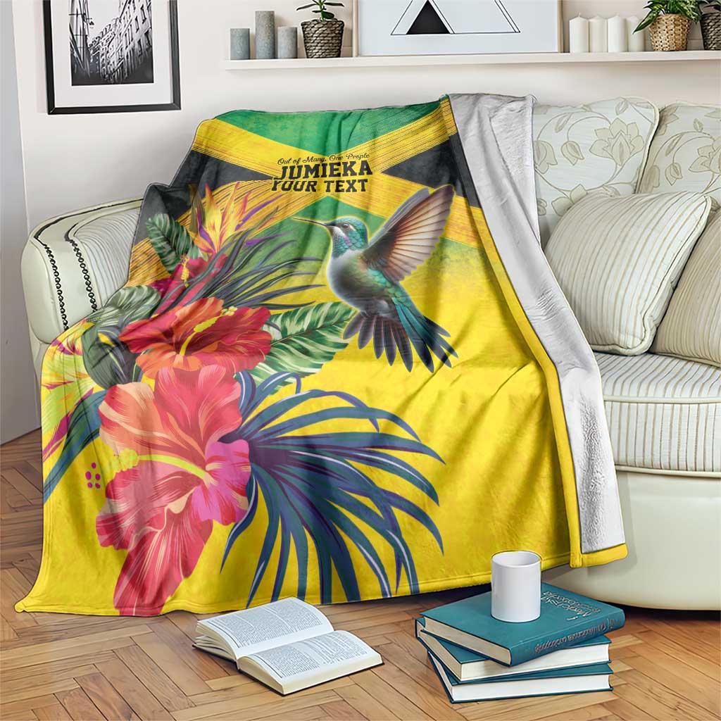 Personalized Jamaica Hummingbird Blanket Tropical Flowers Grunge Flag - Wonder Print Shop