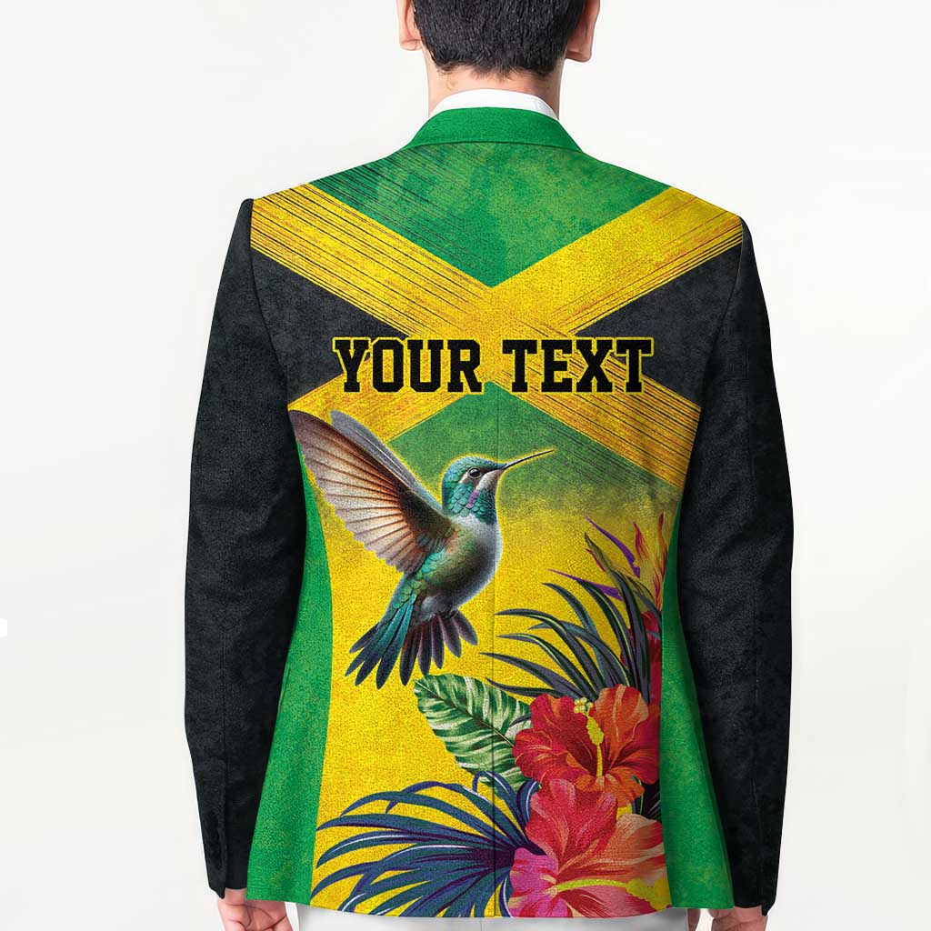 Personalized Jamaica Hummingbird Blazer Tropical Flowers Grunge Flag - Wonder Print Shop