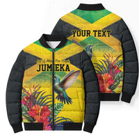 Personalized Jamaica Hummingbird Bomber Puffer Jacket Tropical Flowers Grunge Flag - Wonder Print Shop