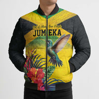 Personalized Jamaica Hummingbird Bomber Puffer Jacket Tropical Flowers Grunge Flag - Wonder Print Shop