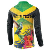 Personalized Jamaica Hummingbird Button Sweatshirt Tropical Flowers Grunge Flag - Wonder Print Shop
