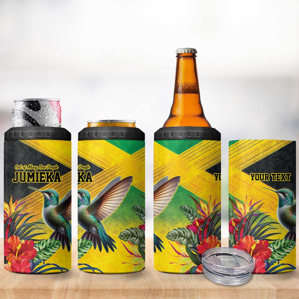 Personalized Jamaica Hummingbird 4 in 1 Can Cooler Tumbler Tropical Flowers Grunge Flag - Wonder Print Shop