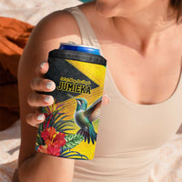 Personalized Jamaica Hummingbird 4 in 1 Can Cooler Tumbler Tropical Flowers Grunge Flag - Wonder Print Shop