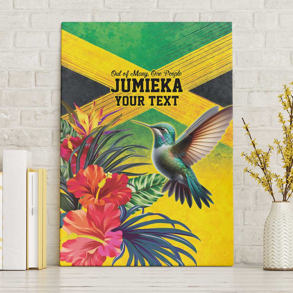 Personalized Jamaica Hummingbird Canvas Wall Art Tropical Flowers Grunge Flag - Wonder Print Shop