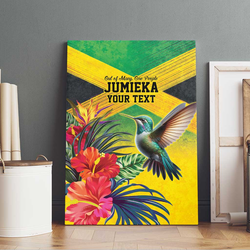 Personalized Jamaica Hummingbird Canvas Wall Art Tropical Flowers Grunge Flag - Wonder Print Shop