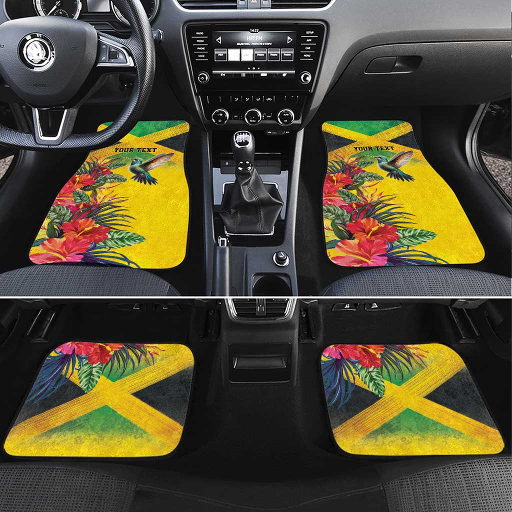 Personalized Jamaica Hummingbird Car Mats Tropical Flowers Grunge Flag - Wonder Print Shop