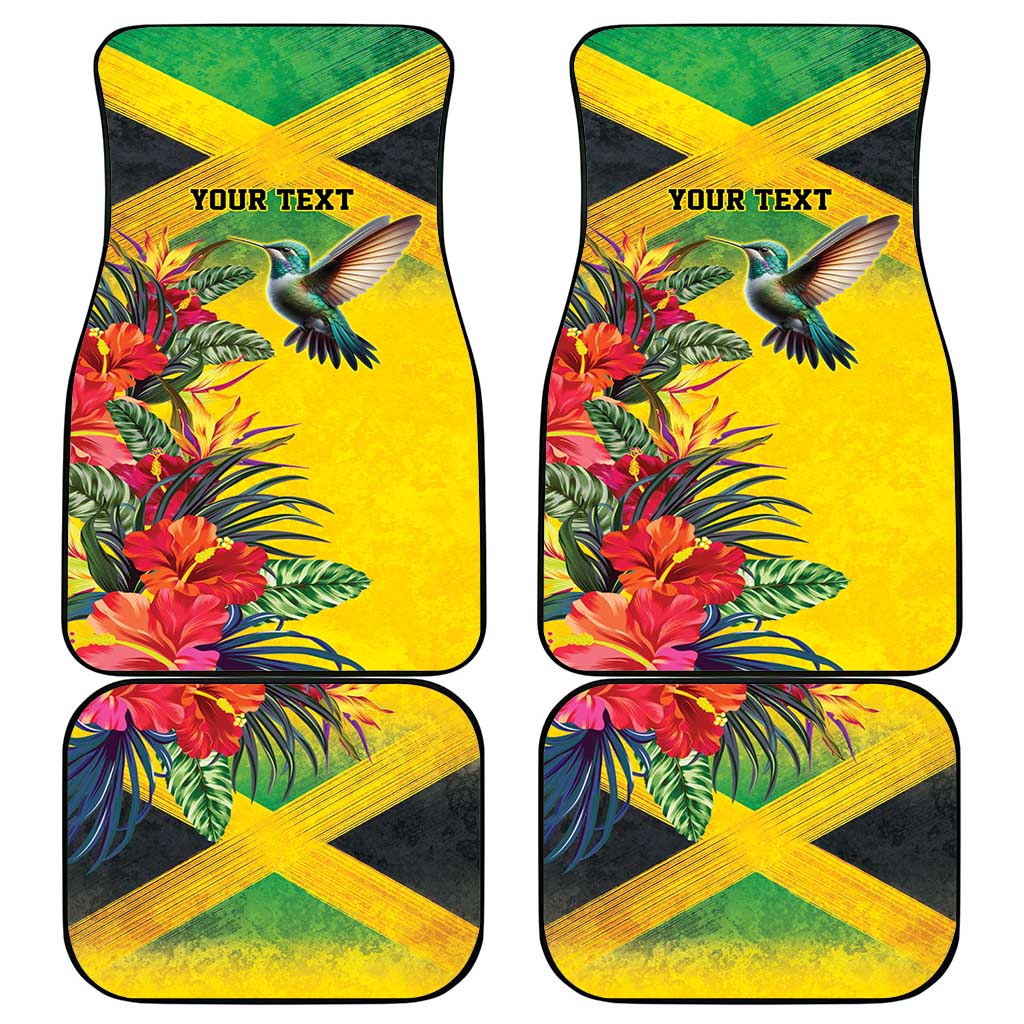 Personalized Jamaica Hummingbird Car Mats Tropical Flowers Grunge Flag - Wonder Print Shop