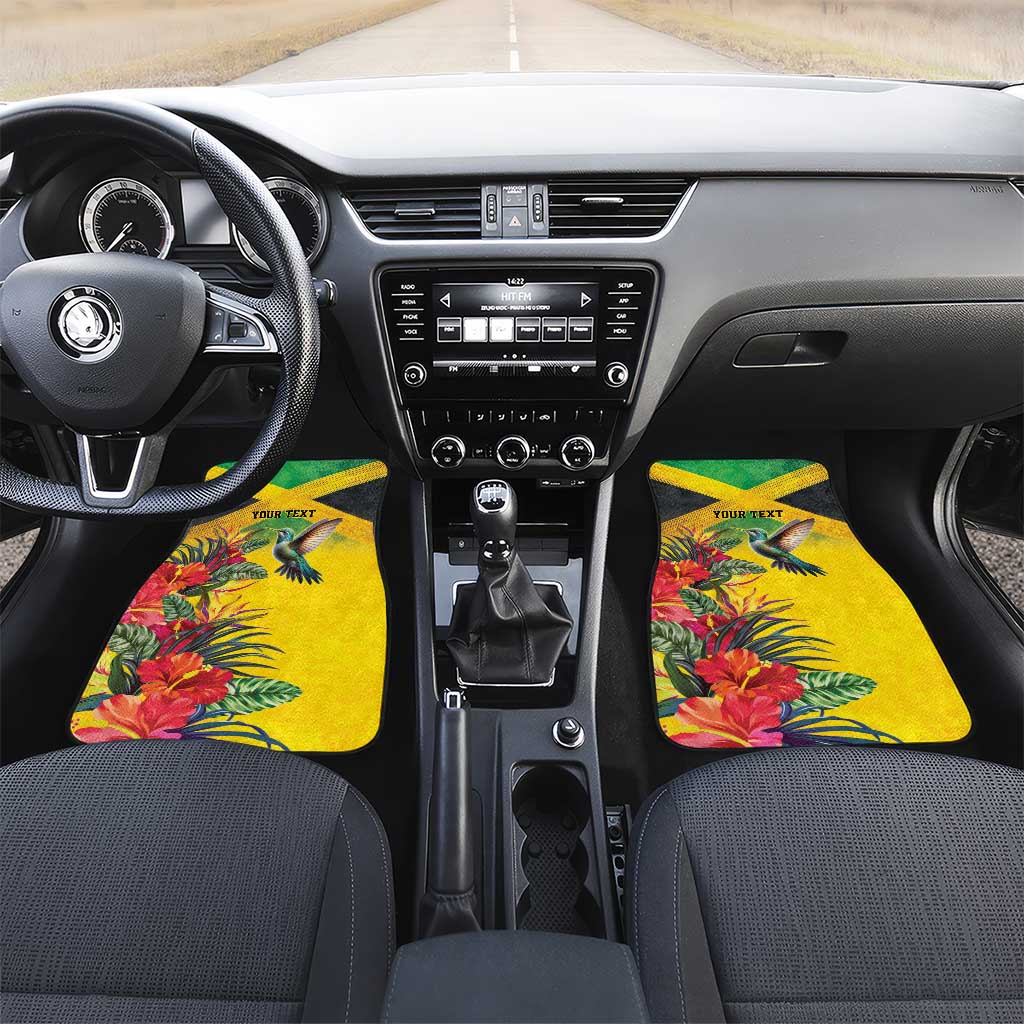 Personalized Jamaica Hummingbird Car Mats Tropical Flowers Grunge Flag - Wonder Print Shop