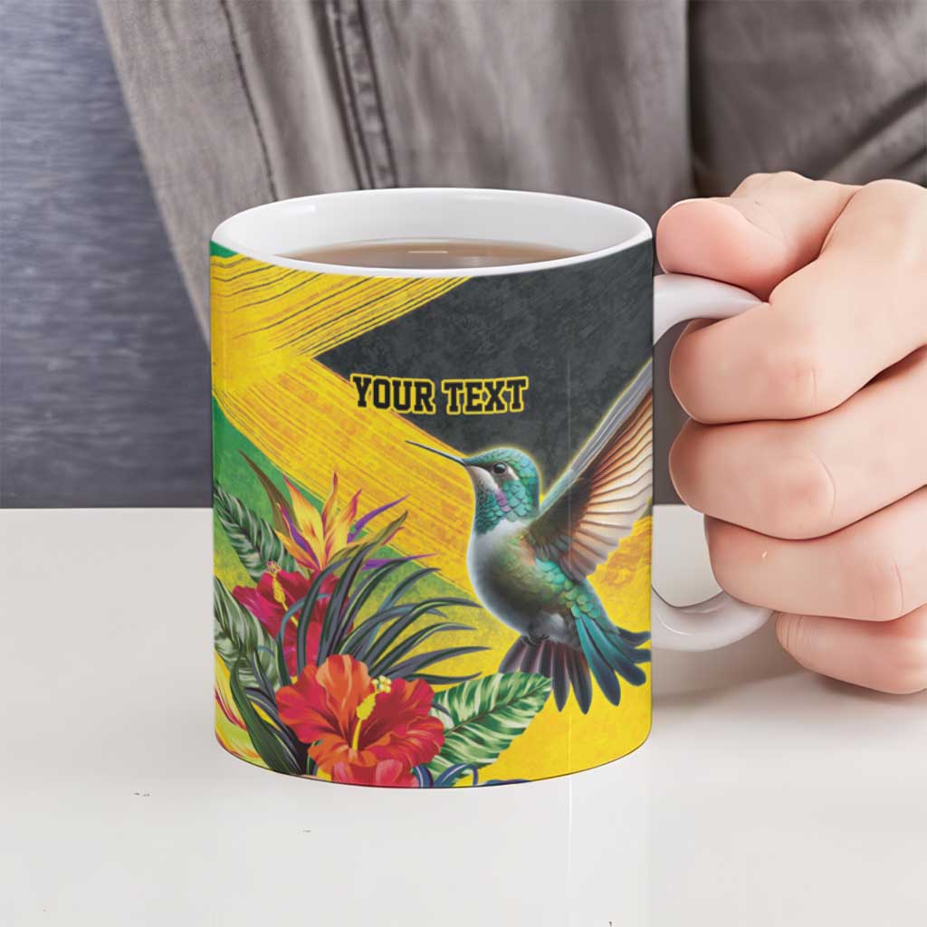 Personalized Jamaica Hummingbird Ceramic Mug Tropical Flowers Grunge Flag - Wonder Print Shop