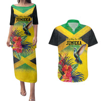 Personalized Jamaica Hummingbird Couples Matching Puletasi and Hawaiian Shirt Tropical Flowers Grunge Flag - Wonder Print Shop