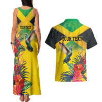 Personalized Jamaica Hummingbird Couples Matching Tank Maxi Dress and Hawaiian Shirt Tropical Flowers Grunge Flag - Wonder Print Shop