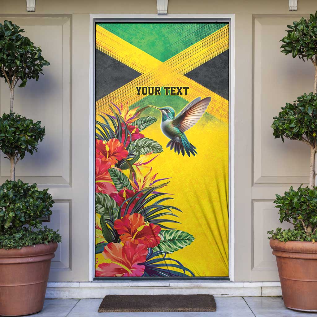 Personalized Jamaica Hummingbird Door Cover Tropical Flowers Grunge Flag - Wonder Print Shop