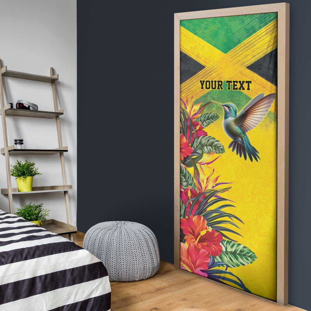 Personalized Jamaica Hummingbird Door Cover Tropical Flowers Grunge Flag - Wonder Print Shop