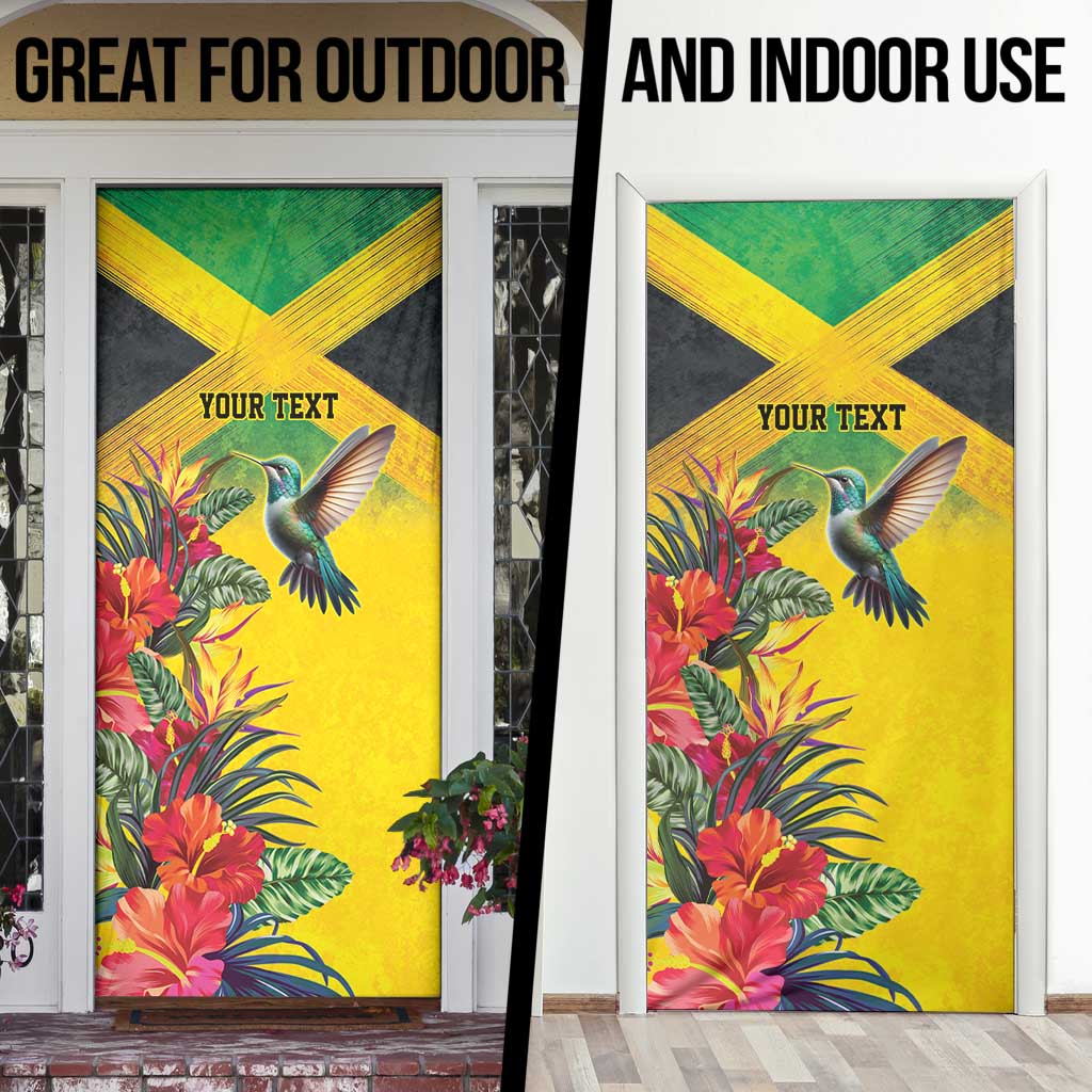 Personalized Jamaica Hummingbird Door Cover Tropical Flowers Grunge Flag - Wonder Print Shop