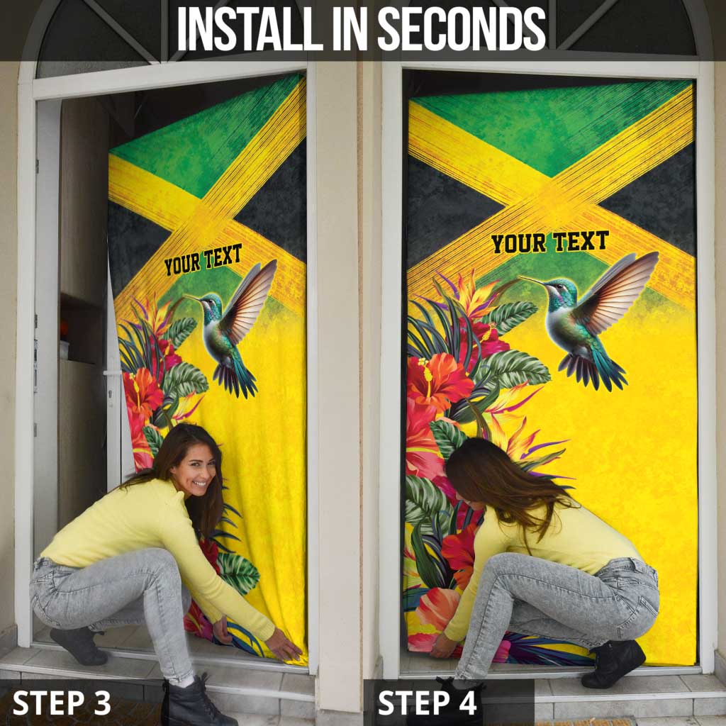 Personalized Jamaica Hummingbird Door Cover Tropical Flowers Grunge Flag - Wonder Print Shop