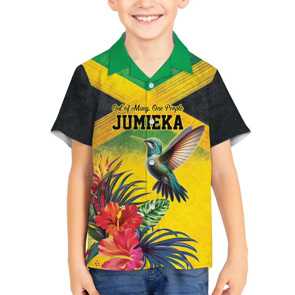 Personalized Jamaica Hummingbird Family Matching Long Sleeve Bodycon Dress and Hawaiian Shirt Tropical Flowers Grunge Flag - Wonder Print Shop