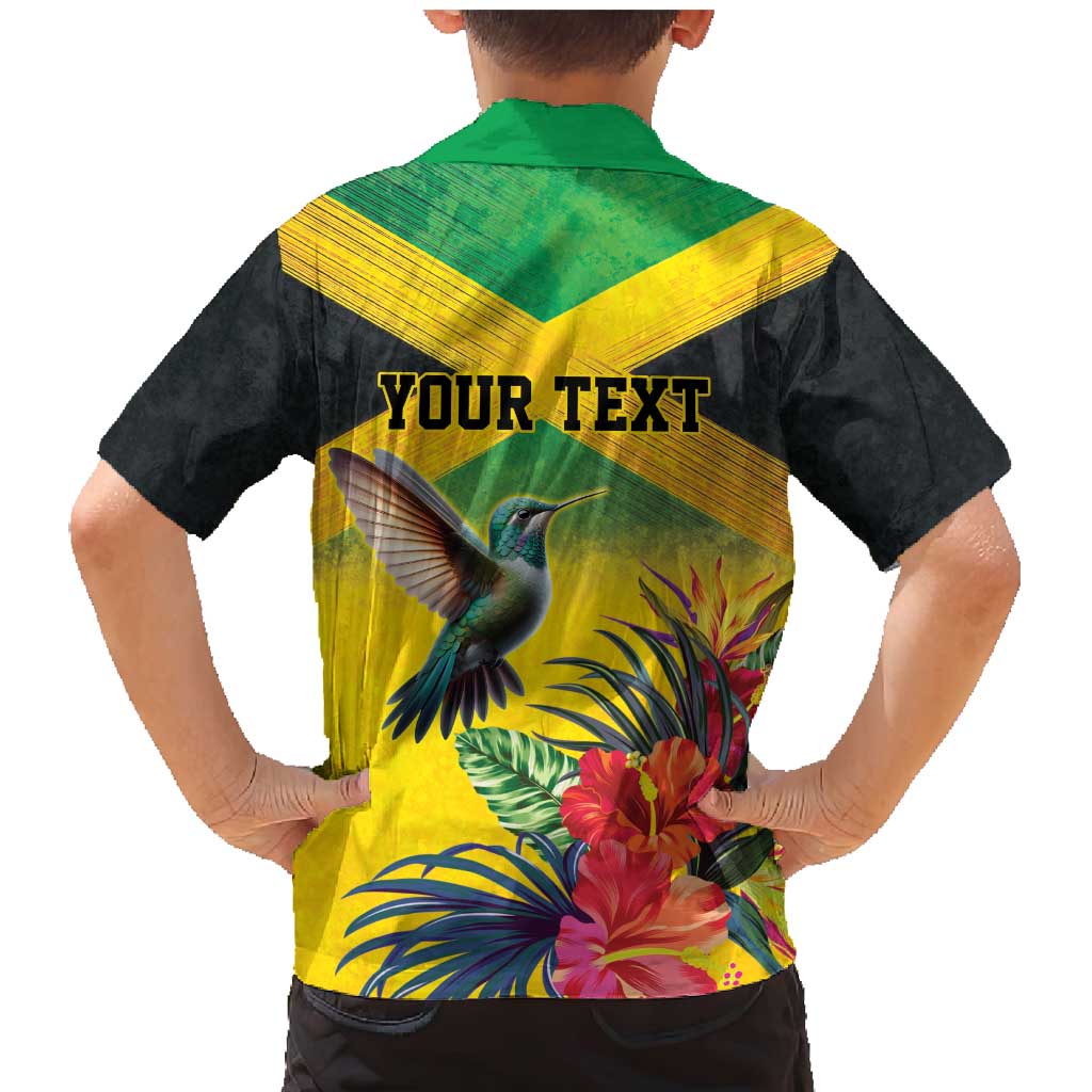 Personalized Jamaica Hummingbird Family Matching Mermaid Dress and Hawaiian Shirt Tropical Flowers Grunge Flag - Wonder Print Shop