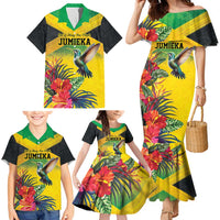 Personalized Jamaica Hummingbird Family Matching Mermaid Dress and Hawaiian Shirt Tropical Flowers Grunge Flag - Wonder Print Shop