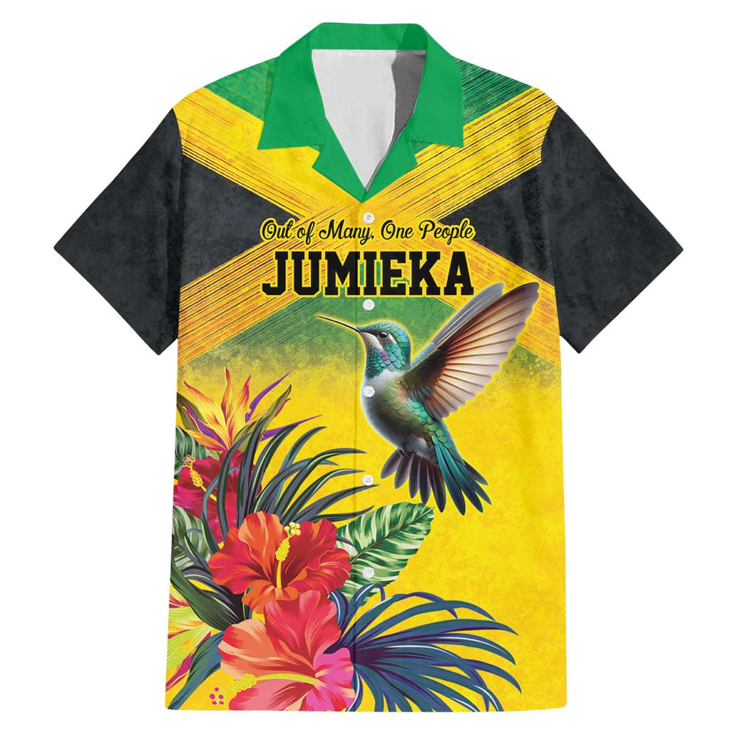 Personalized Jamaica Hummingbird Family Matching Mermaid Dress and Hawaiian Shirt Tropical Flowers Grunge Flag - Wonder Print Shop