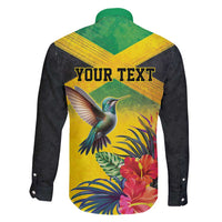 Personalized Jamaica Hummingbird Family Matching Off Shoulder Maxi Dress and Hawaiian Shirt Tropical Flowers Grunge Flag - Wonder Print Shop