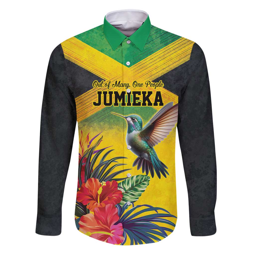 Personalized Jamaica Hummingbird Family Matching Puletasi and Hawaiian Shirt Tropical Flowers Grunge Flag - Wonder Print Shop