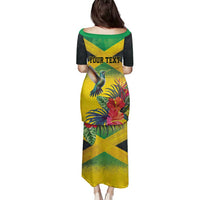 Personalized Jamaica Hummingbird Family Matching Puletasi and Hawaiian Shirt Tropical Flowers Grunge Flag - Wonder Print Shop
