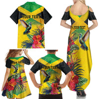 Personalized Jamaica Hummingbird Family Matching Summer Maxi Dress and Hawaiian Shirt Tropical Flowers Grunge Flag - Wonder Print Shop