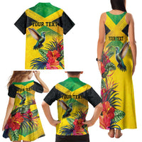 Personalized Jamaica Hummingbird Family Matching Tank Maxi Dress and Hawaiian Shirt Tropical Flowers Grunge Flag - Wonder Print Shop