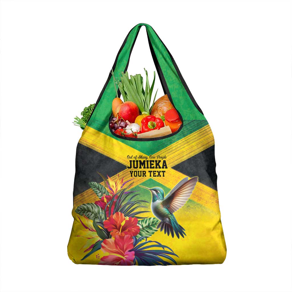 Personalized Jamaica Hummingbird Grocery Bag Tropical Flowers Grunge Flag - Wonder Print Shop