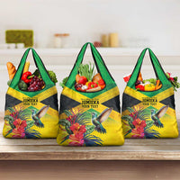 Personalized Jamaica Hummingbird Grocery Bag Tropical Flowers Grunge Flag - Wonder Print Shop