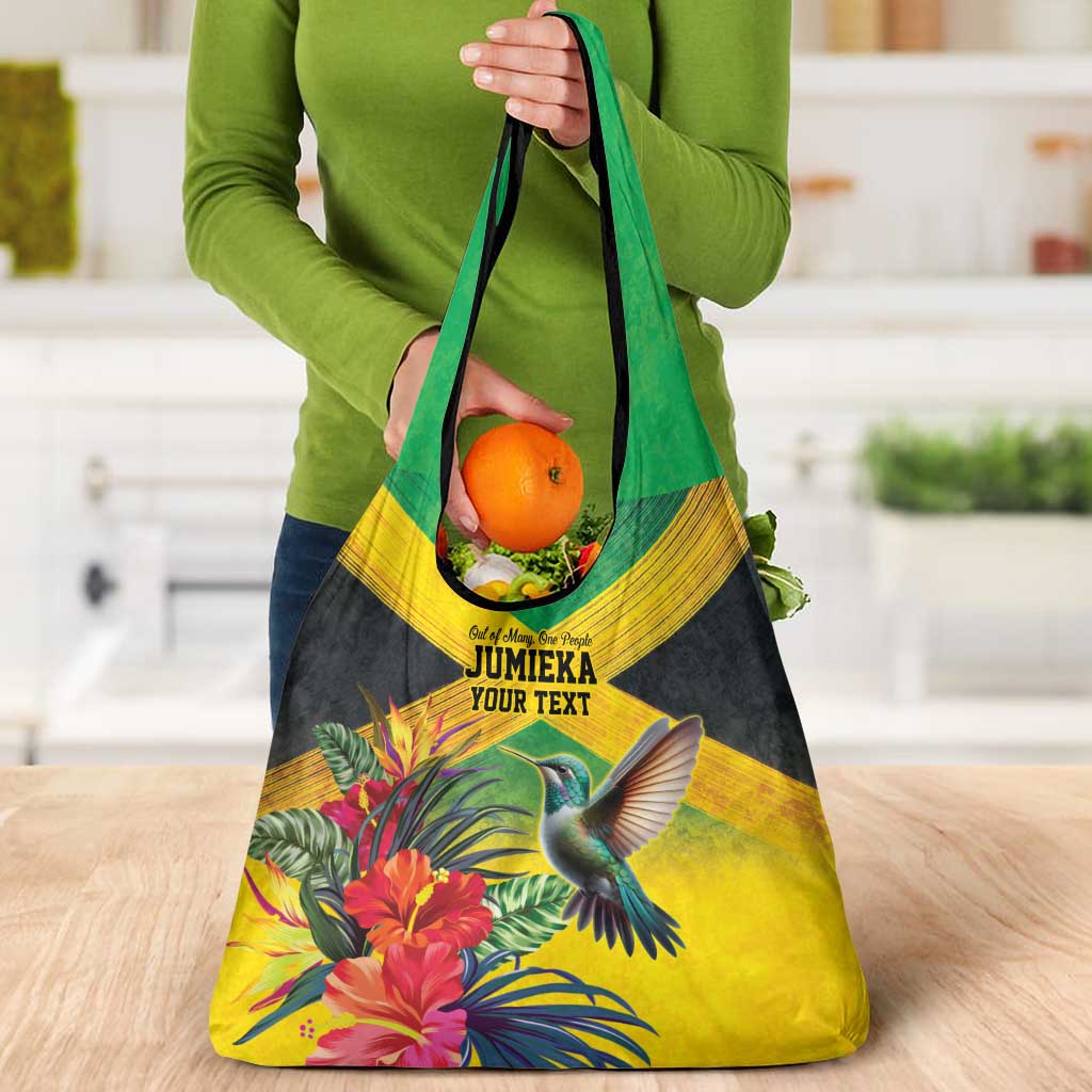 Personalized Jamaica Hummingbird Grocery Bag Tropical Flowers Grunge Flag - Wonder Print Shop