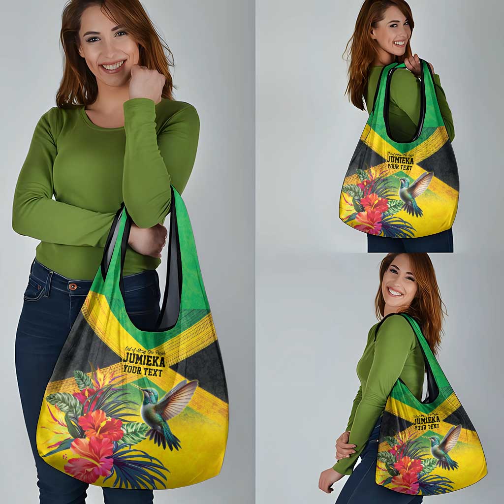 Personalized Jamaica Hummingbird Grocery Bag Tropical Flowers Grunge Flag - Wonder Print Shop