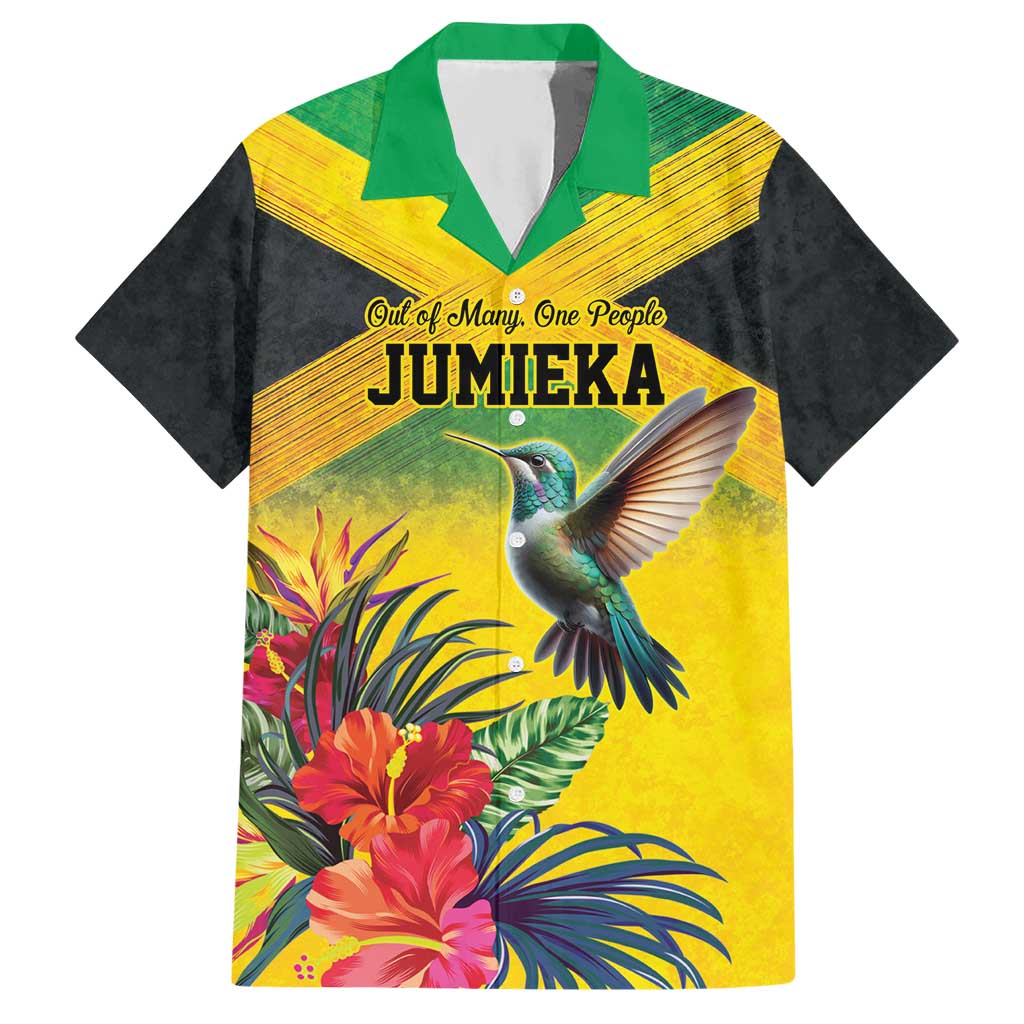 Personalized Jamaica Hummingbird Hawaiian Shirt Tropical Flowers Grunge Flag - Wonder Print Shop