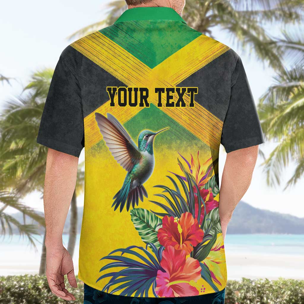 Personalized Jamaica Hummingbird Hawaiian Shirt Tropical Flowers Grunge Flag - Wonder Print Shop
